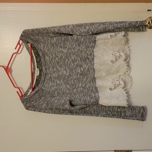 Ladies Heather sweater with lace trim